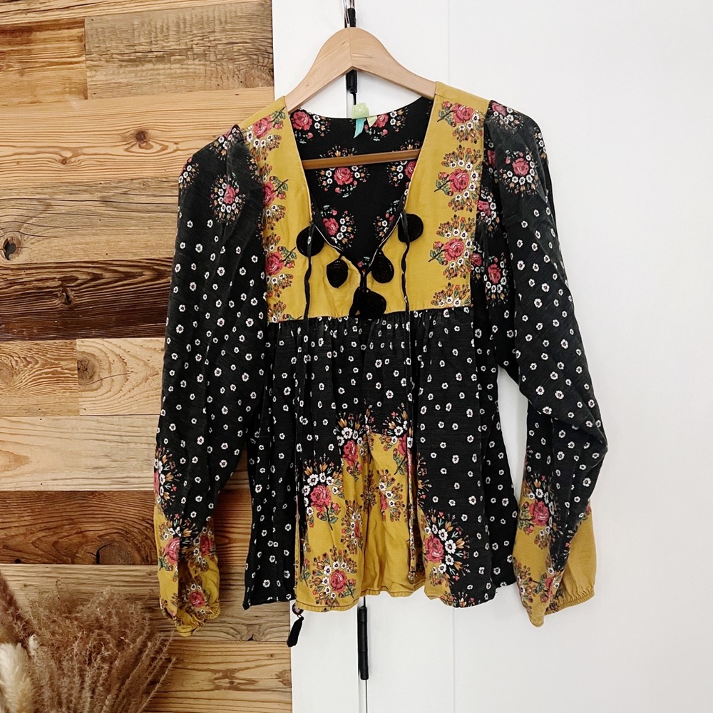 Farm Rio Intarsia Boho Patchwork Peasant Top - Picture 5 of 7